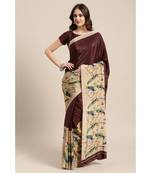 Brown plain Crepe saree with blouse with blouse