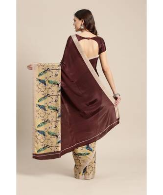 Brown plain Crepe saree with blouse with blouse 2