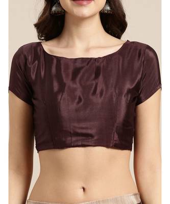 Brown plain Crepe saree with blouse with blouse 4