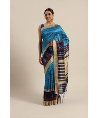 blue Printed art silk saree with blouse with blouse 1