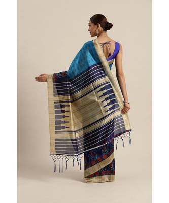 blue Printed art silk saree with blouse with blouse 2