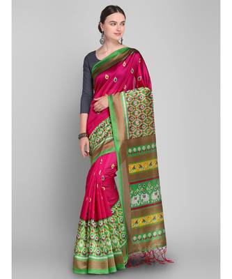 Pink Printed art silk saree with blouse with blouse 1