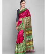 Pink Printed art silk saree with blouse with blouse