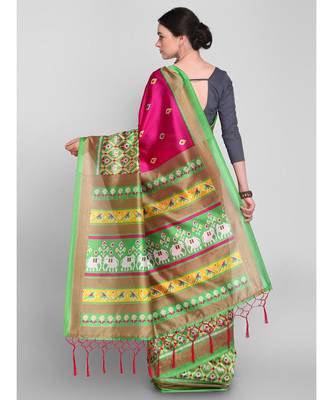 Pink Printed art silk saree with blouse with blouse 2