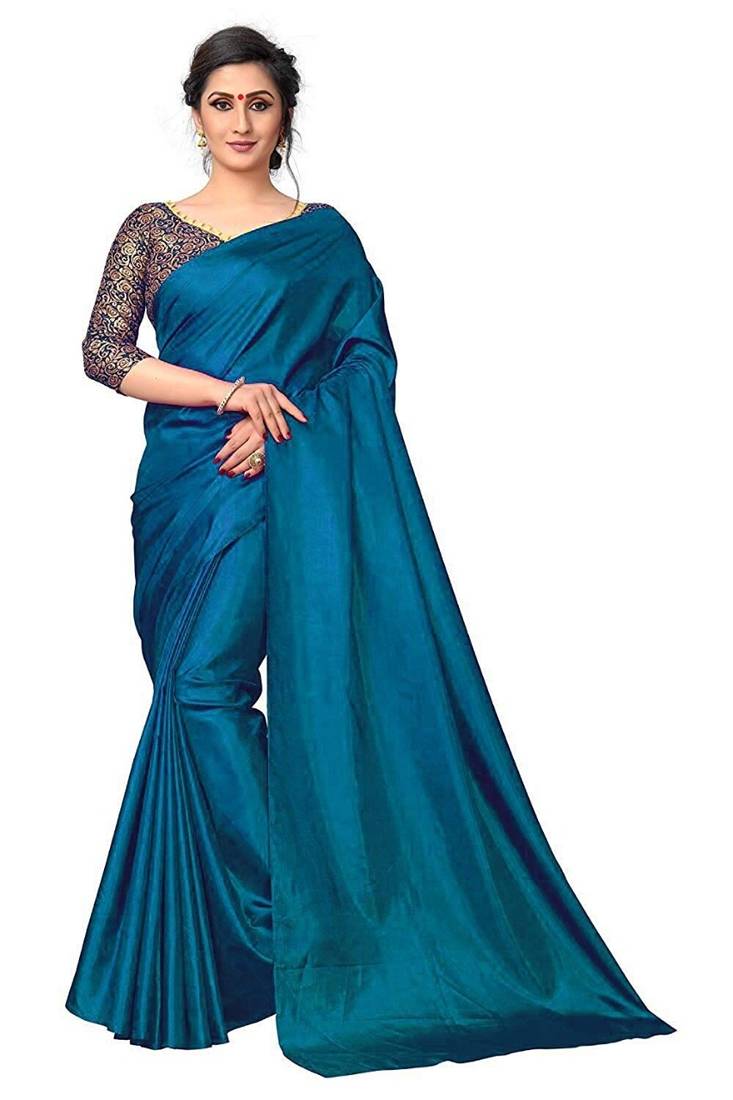 Olive plain silk saree with blouse
