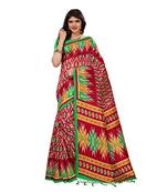Red Printed art silk saree with blouse with blouse