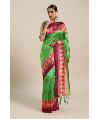 green plain art silk saree with blouse with blouse 1