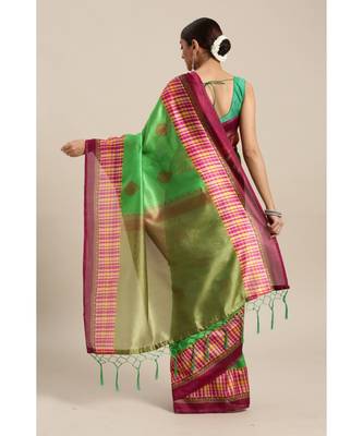 green plain art silk saree with blouse with blouse 2