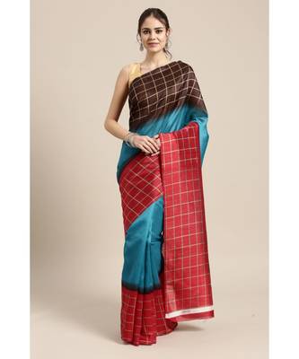 multicolor plain Bhagalpuri Silk saree with blouse with blouse 1