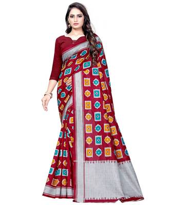 Red Printed art silk saree with blouse with blouse 1
