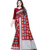 Red Printed art silk saree with blouse with blouse