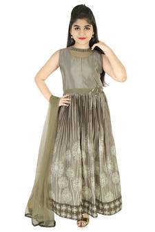 Grey Printed and Embroidered Chiffon Comtemporary Gown