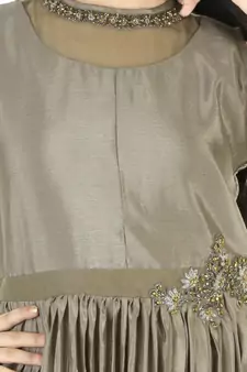 Grey Printed and Embroidered Chiffon Comtemporary Gown