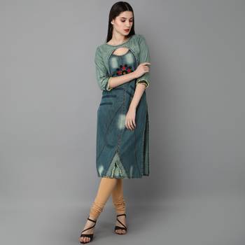 Blue embroidered cotton ethnic-kurtis
 1