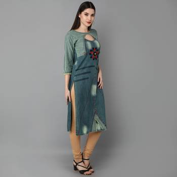 Blue embroidered cotton ethnic-kurtis
 3