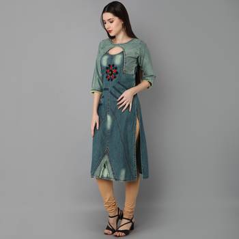 Blue embroidered cotton ethnic-kurtis
 4