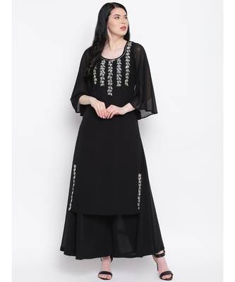 Black georgette sequence work kurti with flared palazzo 1