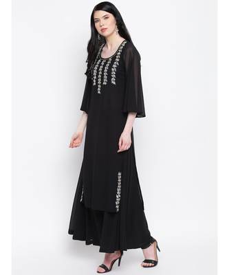 Black georgette sequence work kurti with flared palazzo 2