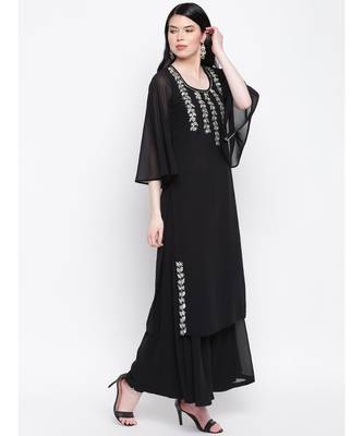 Black georgette sequence work kurti with flared palazzo 3