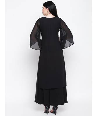 Black georgette sequence work kurti with flared palazzo 4