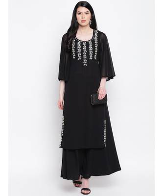 Black georgette sequence work kurti with flared palazzo 5