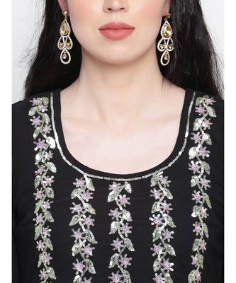 Black georgette sequence work kurti with flared palazzo 6