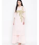 Georgette peach colour hand embroided kurti with flared palazzo