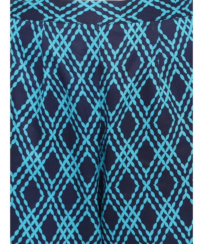 Blue Chikankari cotton kurti with prints paired with trouser