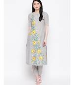 Grey handloom hand painted sunflower kurti with trousers