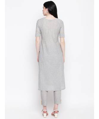 Grey handloom hand painted sunflower kurti with trousers 4