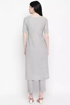 Grey handloom hand painted sunflower kurti with trousers