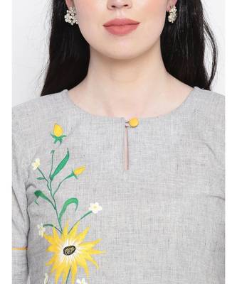 Grey handloom hand painted sunflower kurti with trousers 5