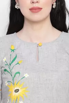 Grey handloom hand painted sunflower kurti with trousers