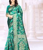 Sea green woven banarasi saree with blouse