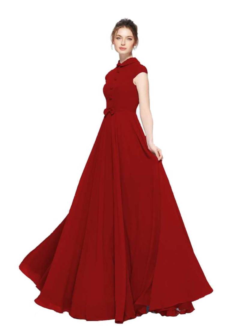 Maroon plain georgette maxi-dresses - Veehaus - 3270967