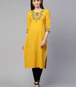 Mustard embroidered cotton ethnic-kurtis