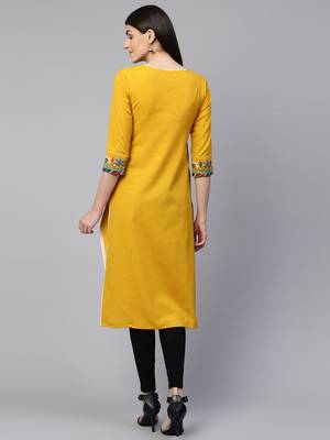 Mustard embroidered cotton ethnic-kurtis 2