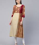Beige printed viscose rayon ethnic-kurtis