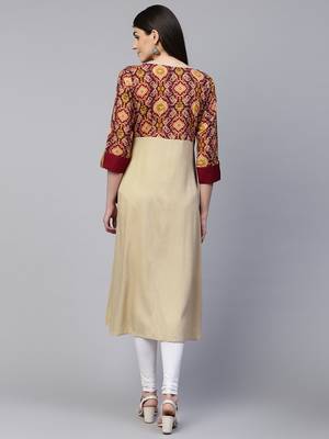 Beige printed viscose rayon ethnic-kurtis 2
