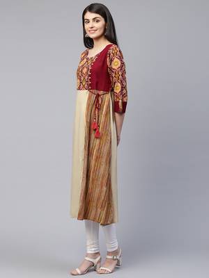Beige printed viscose rayon ethnic-kurtis 4