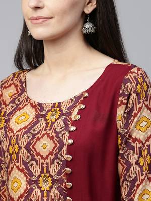 Beige printed viscose rayon ethnic-kurtis 5