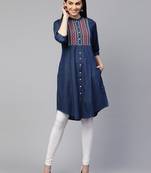 Blue embroidered cotton ethnic-kurtis