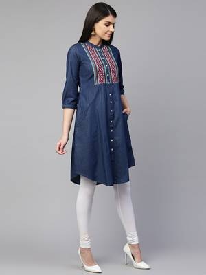 Blue embroidered cotton ethnic-kurtis 3