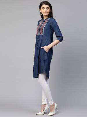 Blue embroidered cotton ethnic-kurtis 4