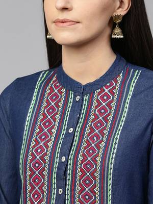 Blue embroidered cotton ethnic-kurtis 5