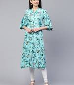 Sky-blue printed viscose rayon ethnic-kurtis