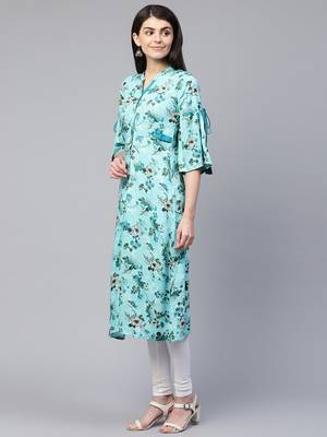 Sky-blue printed viscose rayon ethnic-kurtis 4