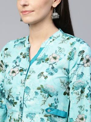 Sky-blue printed viscose rayon ethnic-kurtis 5