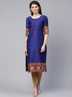 Blue plain cotton ethnic-kurtis 1