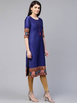 Blue plain cotton ethnic-kurtis 3